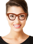 Ariel In Persimmon Crystal:   Modified Cat Eye Frame Fits Medium To Wide Faces