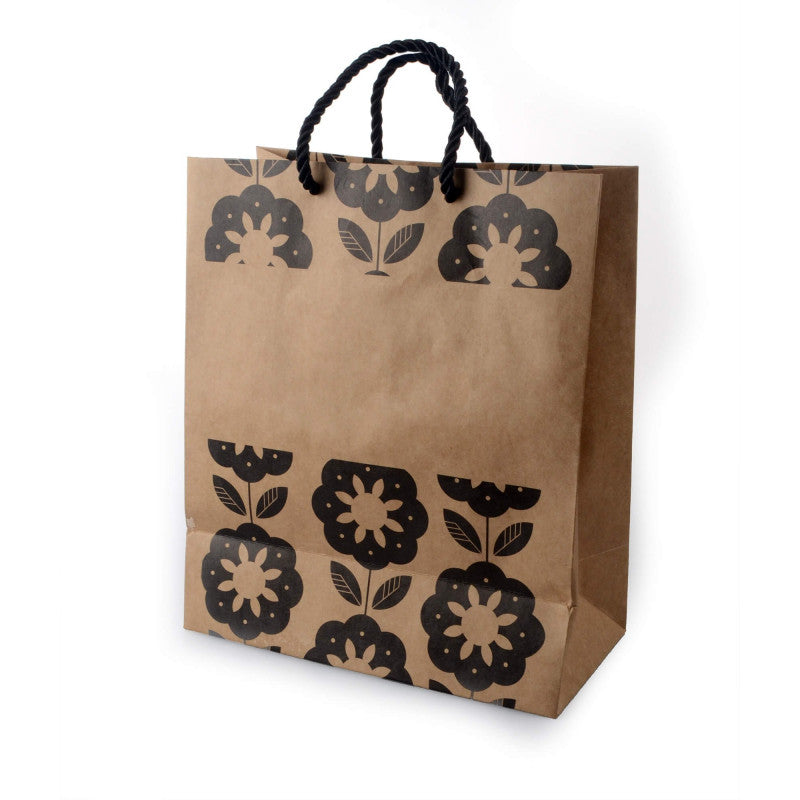 KRAFT BAG BROWN FLOWER PATTERN