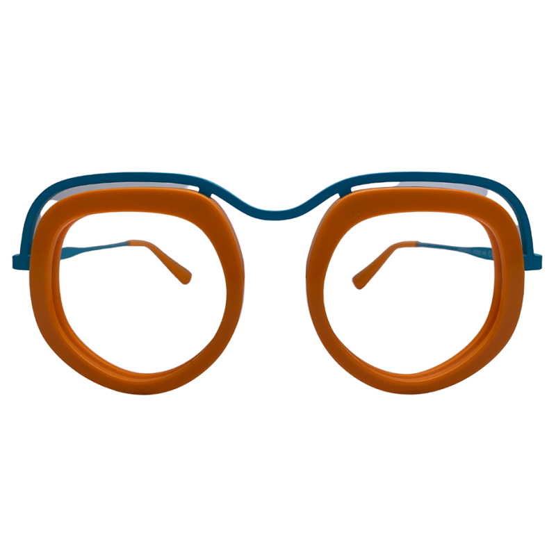 Bethel In Loquat Orange With Turquoise Top Bar:  Women's Modified Oval/Fits Medium To Wide Faces