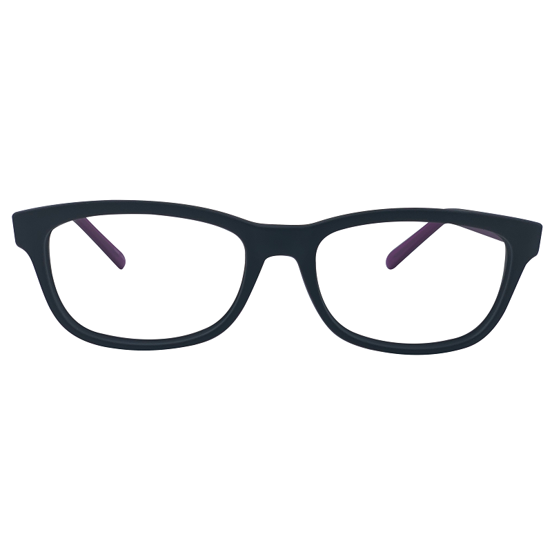 Daley In Charcoal Black With Purple Temples:  Unisex: Modified Oval Frame Fits Small To Medium Size Faces