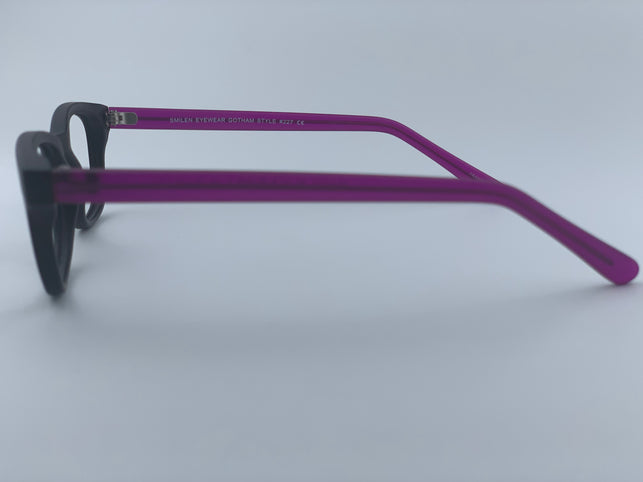 Daley In Charcoal Black With Purple Temples:  Unisex: Modified Oval Frame Fits Small To Medium Size Faces