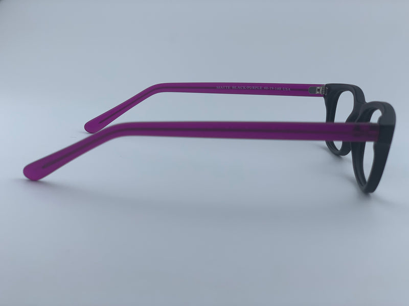 Daley In Charcoal Black With Purple Temples:  Unisex: Modified Oval Frame Fits Small To Medium Size Faces