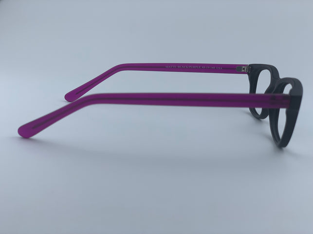 Daley In Charcoal Black With Purple Temples:  Unisex: Modified Oval Frame Fits Small To Medium Size Faces