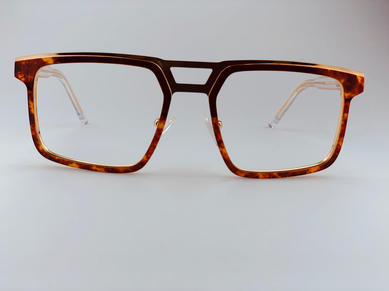 Enoch In Lambi Tortoise:  Unisex Square Metal fits Medium to Wide Faces