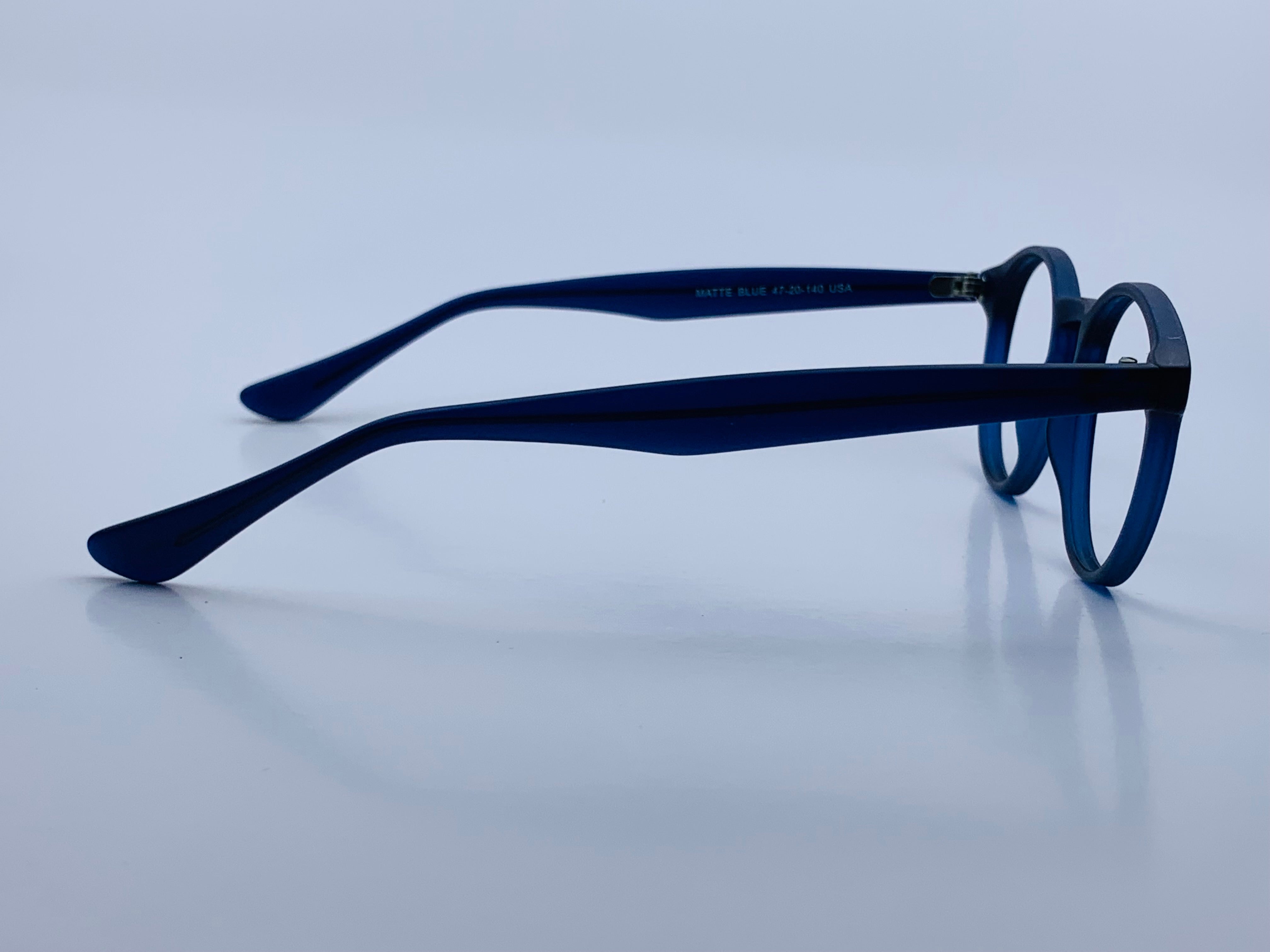 Felix In Blue Matte Acetate: Men's Round Fits Medium Size Faces 47-20-140