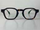 Casius In Coffee Bean Tortoise With Green Temples: Unisex Square Fits Medium To Wide Faces