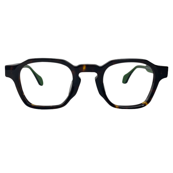 Casius In Coffee Bean Tortoise With Green Temples: Unisex Square Fits Medium To Wide Faces