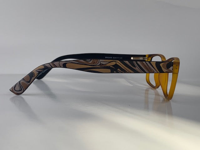 Micah In Indigenous Patterned Brown Temples: Unisex Frame Fits Medium To wide Faces (jill)