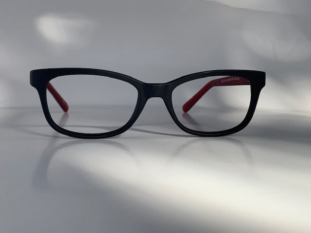 Dina in Midnight Acetate With Red Temples:  women’s Eyewear fits narrow faces