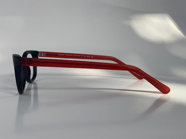 Dina in Midnight Acetate With Red Temples:  women’s Eyewear fits narrow faces