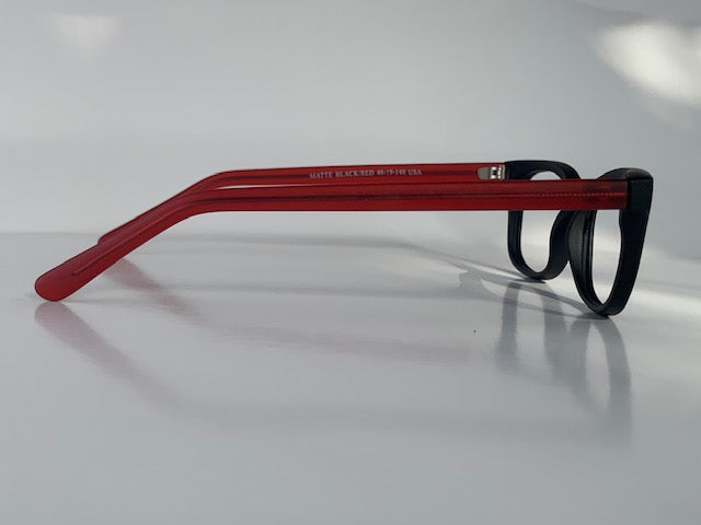 Dina in Midnight Acetate With Red Temples:  women’s Eyewear fits narrow faces