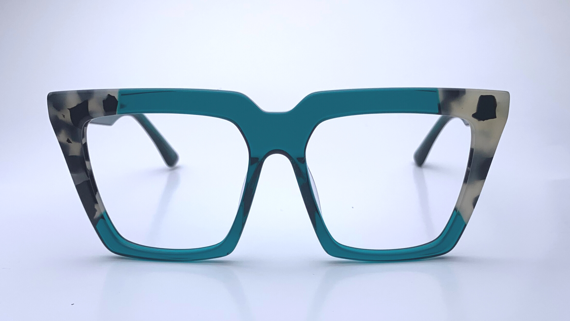 Esther In Acetate Turquoise With Dalmatian White  : Women's Modified Square Fits Medium To Wide Faces
