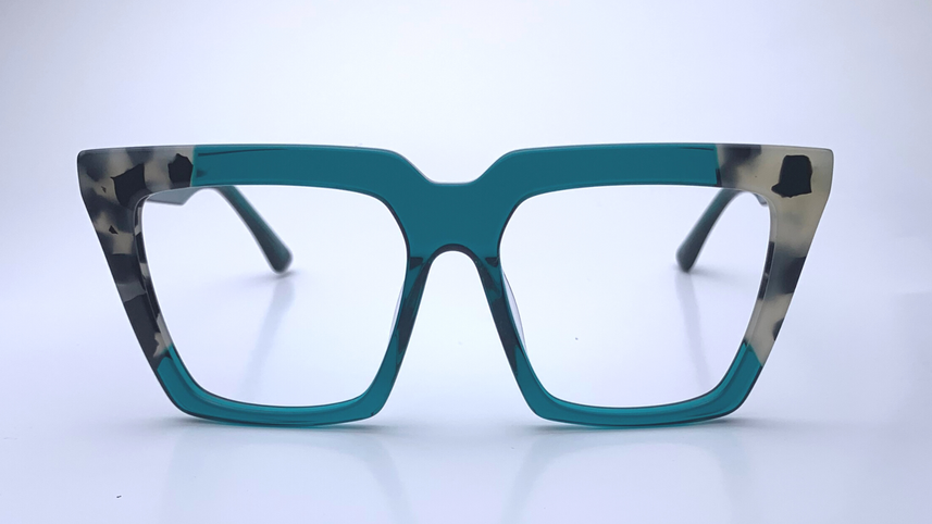 Esther In Acetate Turquoise With Dalmatian White  : Women's Modified Square Fits Medium To Wide Faces