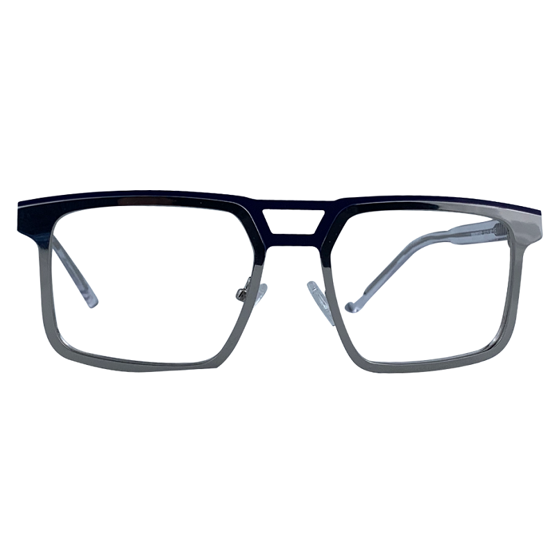 Enoch In Aster Silver:  Unisex Square Metal fits Medium to Wide Faces